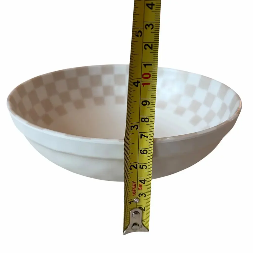 Taupe Checkered Melamine Salad Bowls 8in Set of 4 Indoor Outdoor NEW